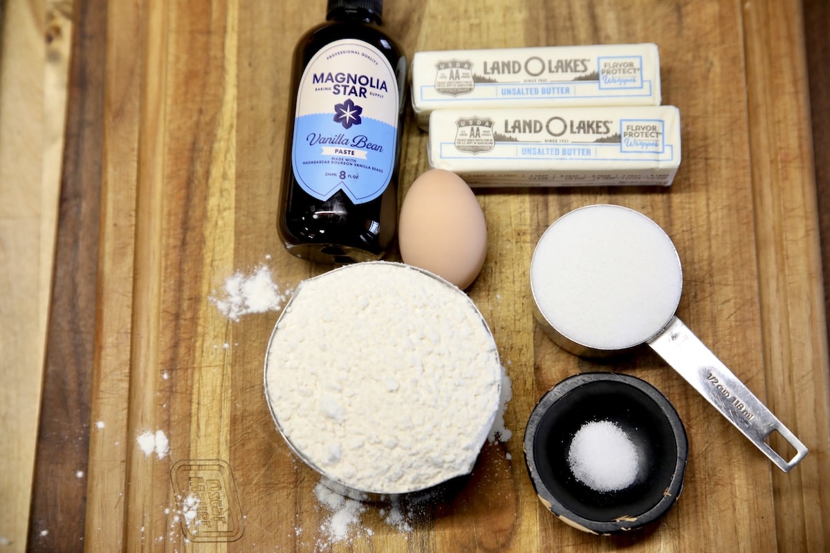 Ingredients for butter spritz cookies.