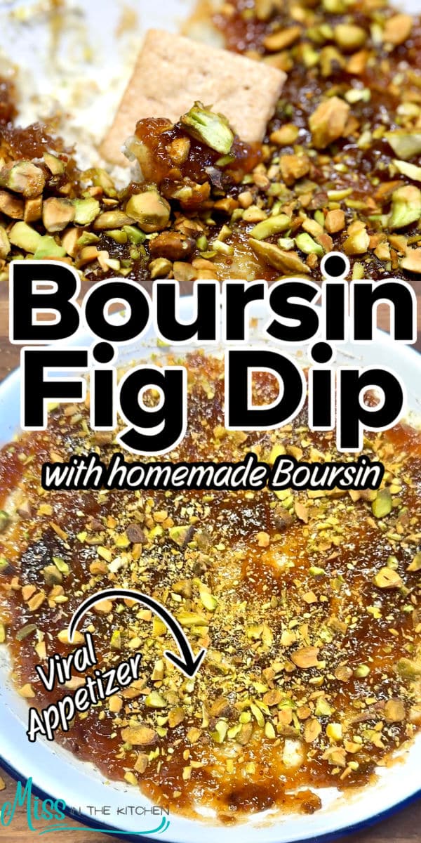 Boursin Fig Dip collage: dipping with cracker/dip in pie plate.