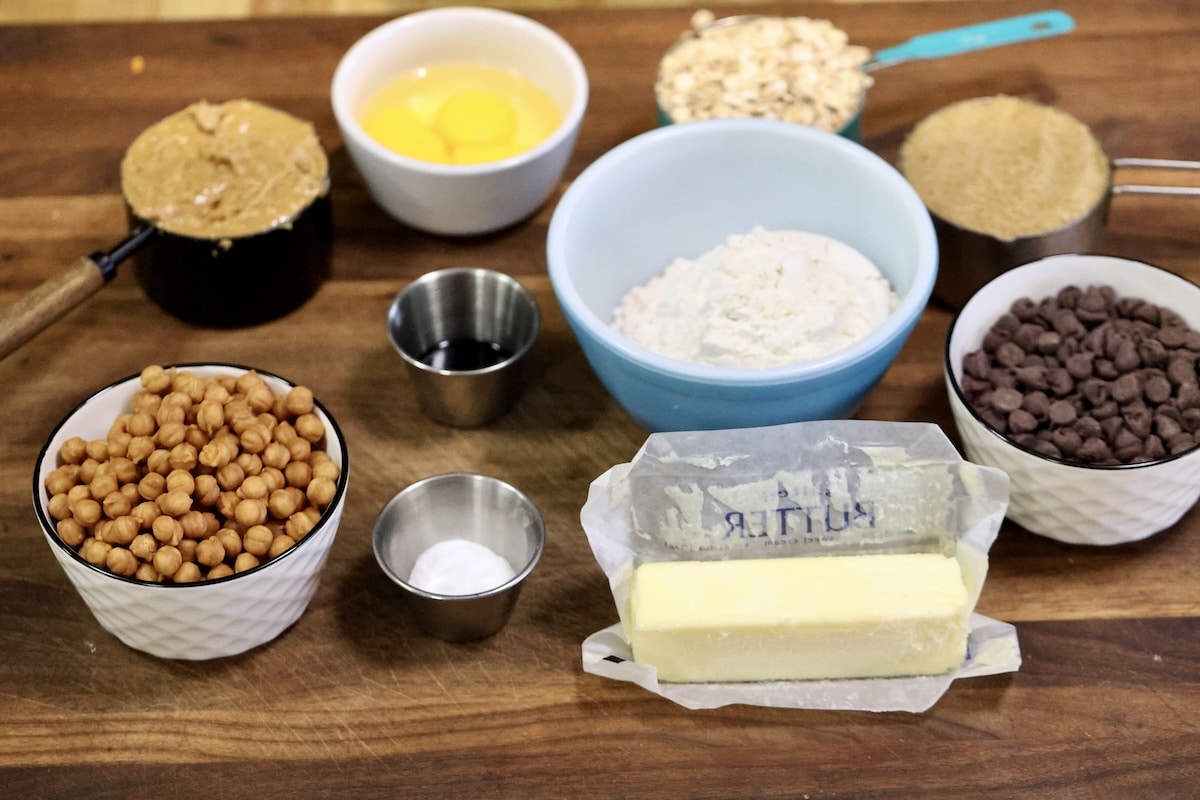 Ingredients for loaded peanut butter oatmeal cookies. Ingredients for loaded peanut butter oatmeal cookies.