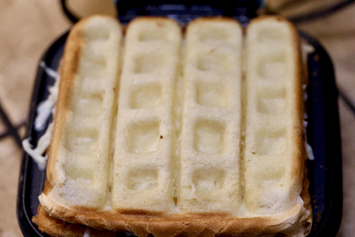 Grilled cheese sandwich in waffle iron.