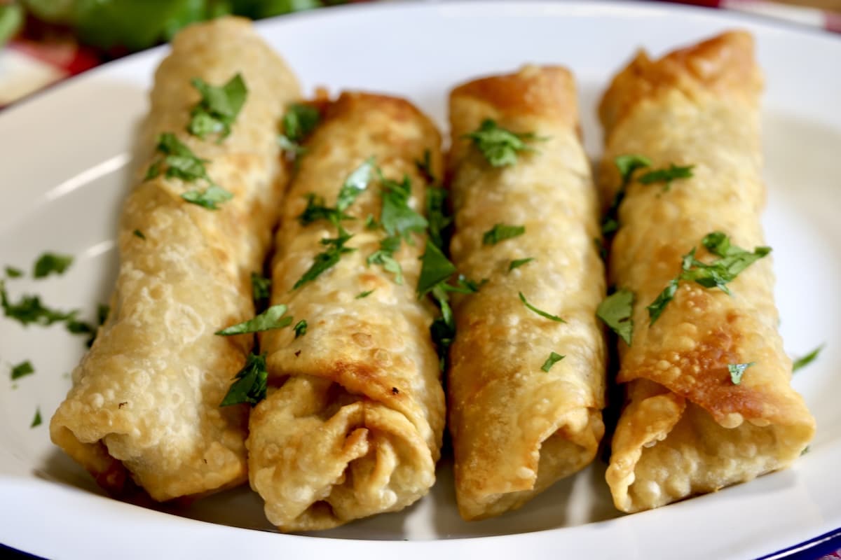 Fried egg rolls on a plate.