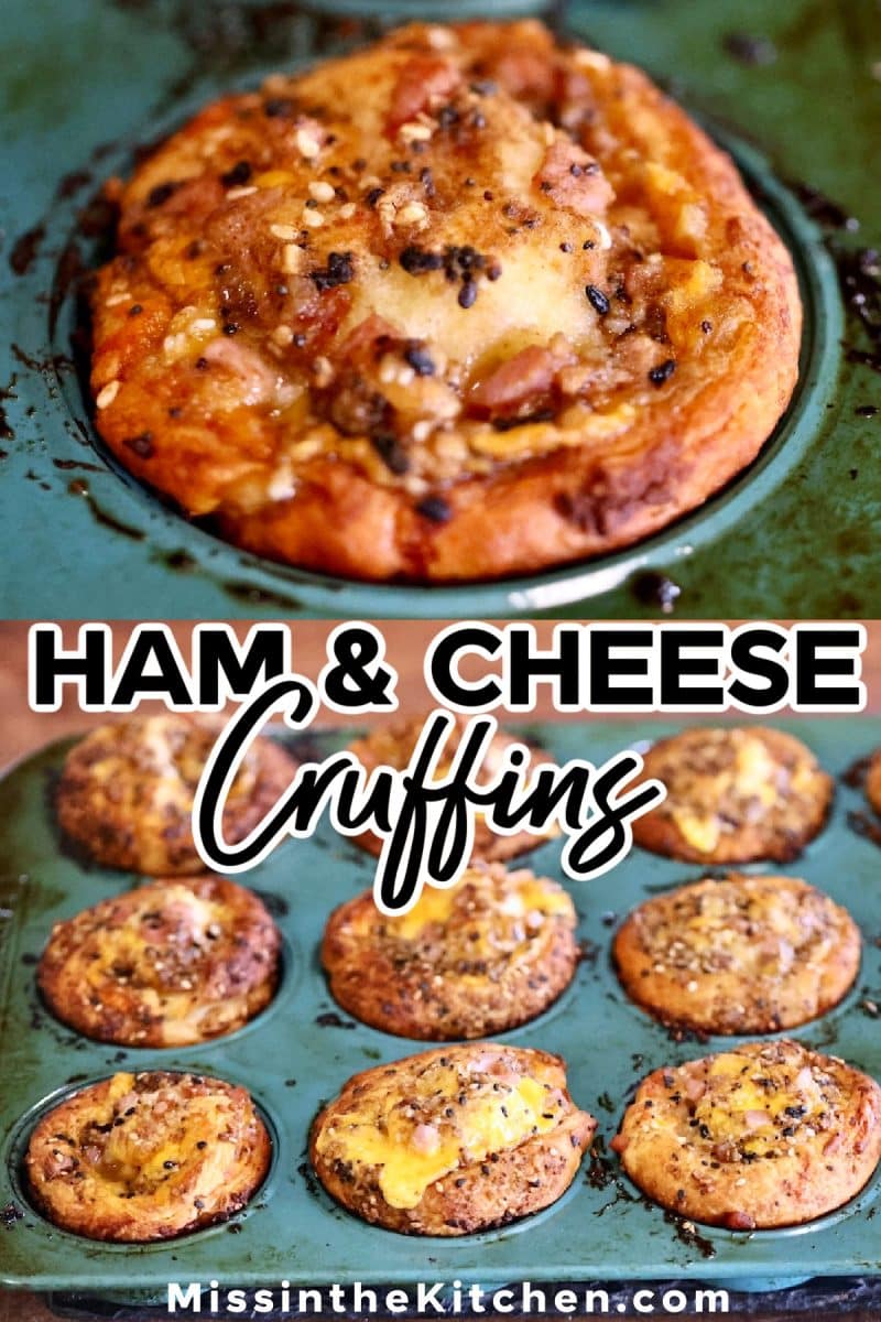 Cruffins with ham and cheese collage - text overlay.