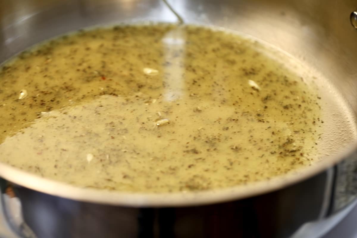 Italian dressing in a pan for pasta.