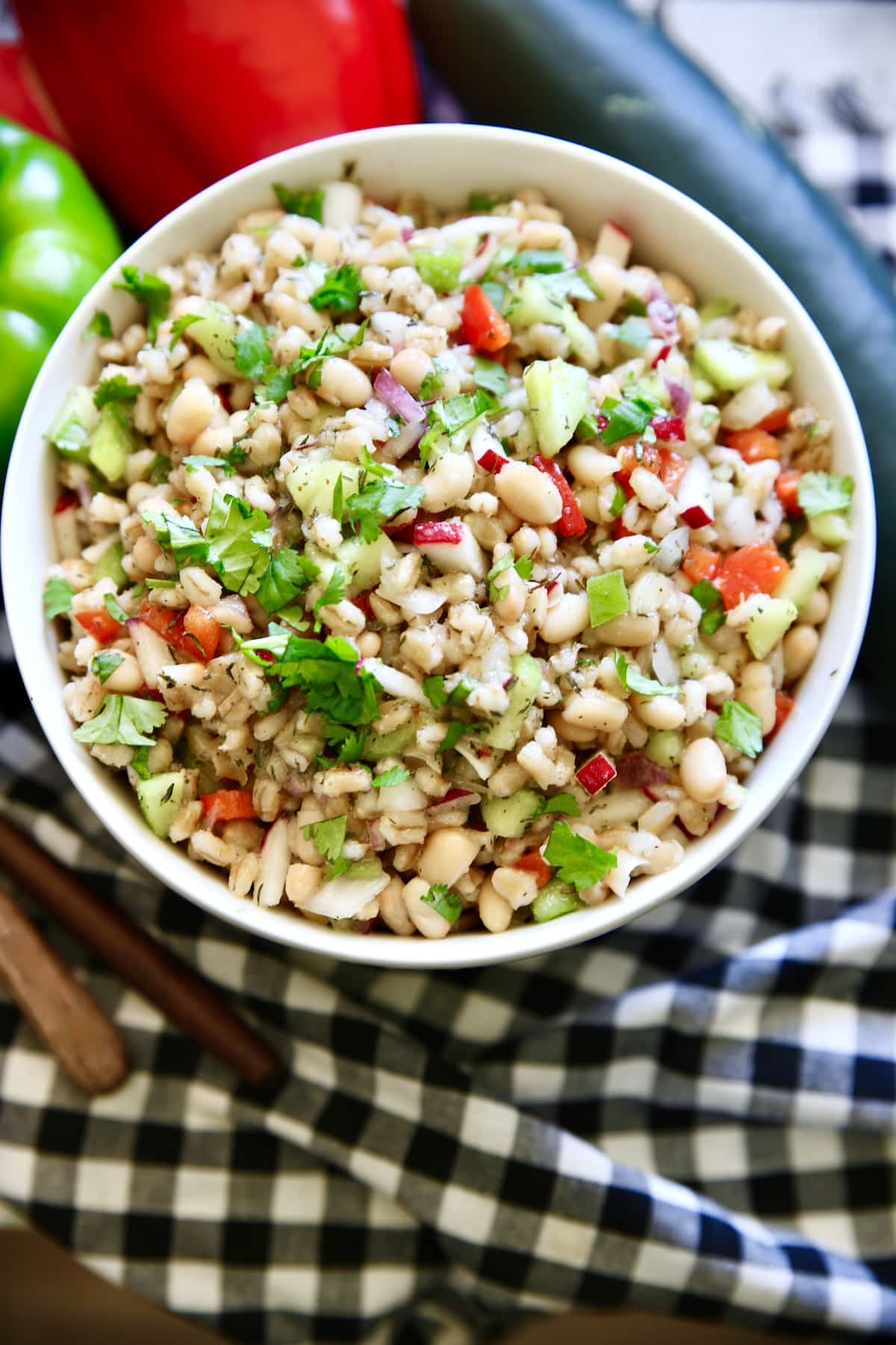White bean and barley salad with vegetables.