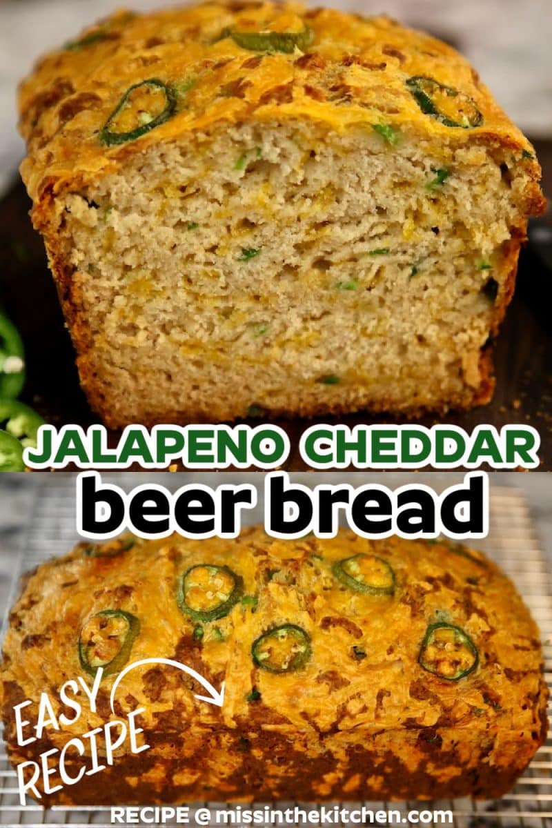 2 images, cheddar jalapeno beer bread, one sliced/whole loaf.