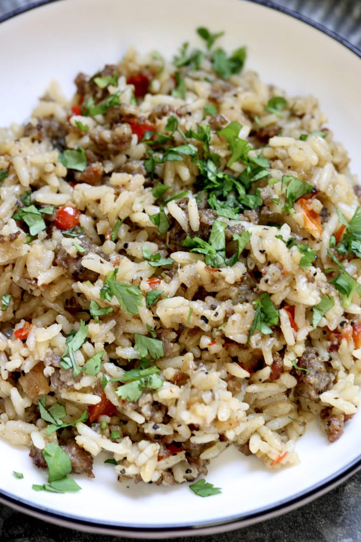 Plate of dirty rice casserole.